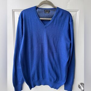 Massimo Dutti Cotton Silk Cashmere V-Neck Sweater w/ Elbow Patches Sz L (?) Blue